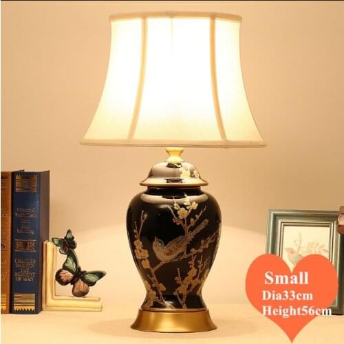 European retro black ceramic art small Table Lamps Touch Switch fabric copper base E27 LED lamp for bedside&foyer&tea room MF083
