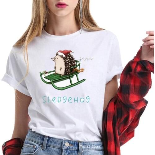 Christmas Hedgehogs Harajuku kawaii animal print tee shirt femme cute summer top female women t shrit casual t-shirt streetwear