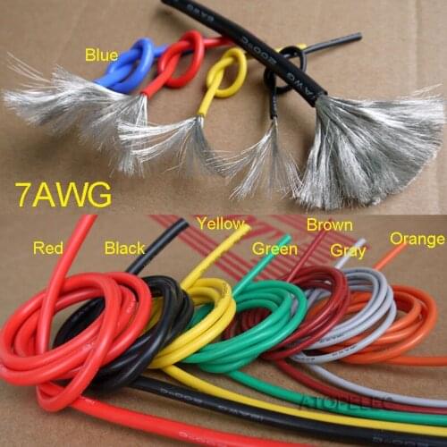 7AWG 7.2mm OD Flexible Silicone Wire Tinned Copper Super Soft RC Cable High Temperature 200Deg.C UL Black/Red