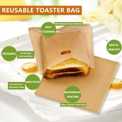Hot Selling Reusable Toaster Bag Non Stick Bread Bag Sandwich Bags Coated Fiberglass Toast Microwave Heating Pastry Tools