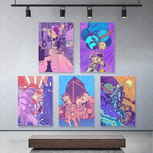 Hd Purple City Build Street Canvas Painting Printed Home Decoration Pictures Dinosaur Poster Wall Art For Living Room Artwork