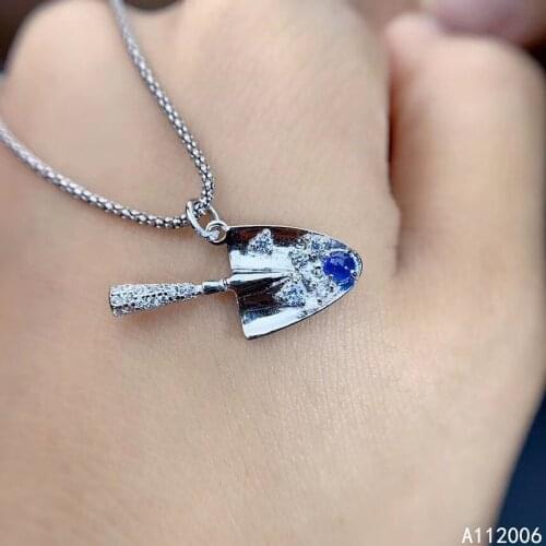 KJJEAXCMY fine jewelry 925 Silver inlaid Natural sapphire Gemstone popular necklace ladies shovel pendant support check