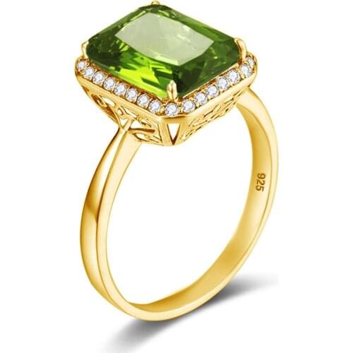 Real 925 Sterling Silver Ring Peridot With Diamond 18K Gold Rings For Women Square Gemstone Bohemia Party Designer jewelry New