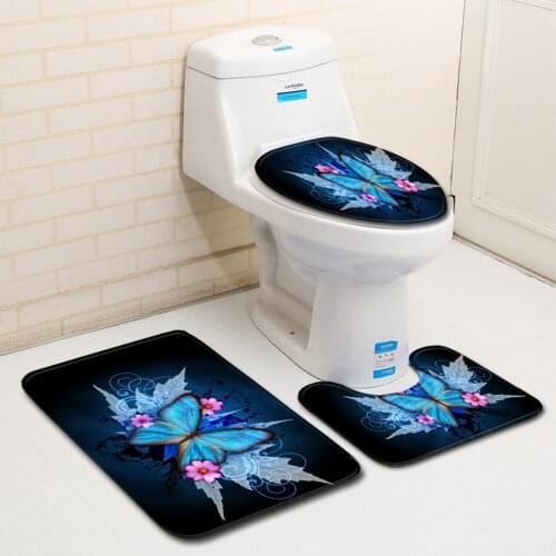 Toilet Mat Set 3 Piece Toilet Contour Mat Lid Cover Bath Mat Durable For Washroom Toilet