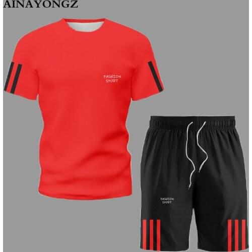 Cool Summer Tracksuit Outfit Men Casual Short Sleeve T-Shirt Set 2021 Simple Sports Shorts Suit Trendy Running Clothes Male 5XL