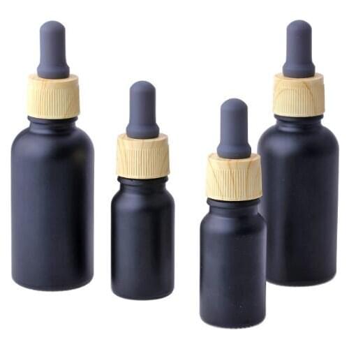 Matte Black Smoke oil e liquid Bottles Glass Essential Oil Perfume Bottle Liquid Reagent Pipette Dropper Bottles with Wood Grain