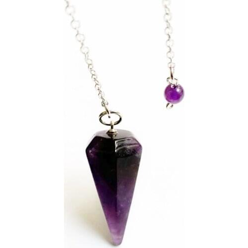 Natural Crystal Quartz Amethyst Reiki Pendulum for Dowsing Cone Pendulum Pendant Chain Powerful Healing Point 1pc