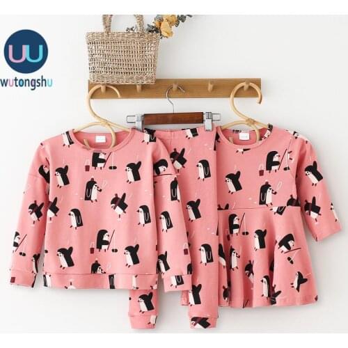 Fashion Toddler Girl Clothes Sets Cotton Autumn Winter Baby Girl Clothes Tshirts Sweater Penguin Pattern Children Pants Dress
