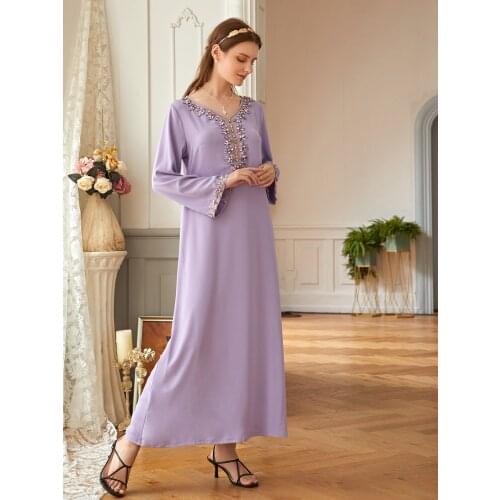 Muslim Hijab Dress Turkey Abaya Diamond Islamic Clothes Musulman Djellaba Moroccan Kaftan Maxi Dresses Dubai Arab Vestido Purple