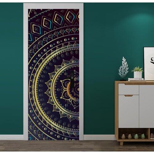 2pcs/set Mandala Style Door Sticker Home Bedroom Living Room Decor Wall Stickers Peel & Stick Waterproof PVC Art Mural Wallpaper