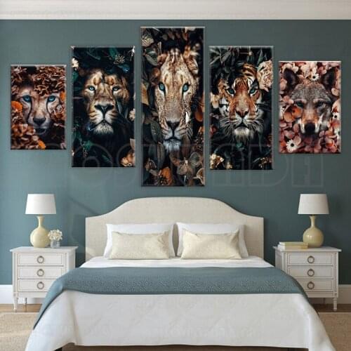 Flower Leaf Animal Posters Tiger Gorilla Jungle Wall Art Canvas Painting Prints Pictures for Living Room Home Cuadros Decoration