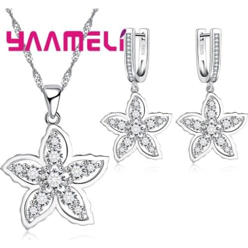 Newly Crystal Rhinestone Five Leaves and Flowers Jewelry pendants Necklace 925 Pure Silver for women Fine Jewelry