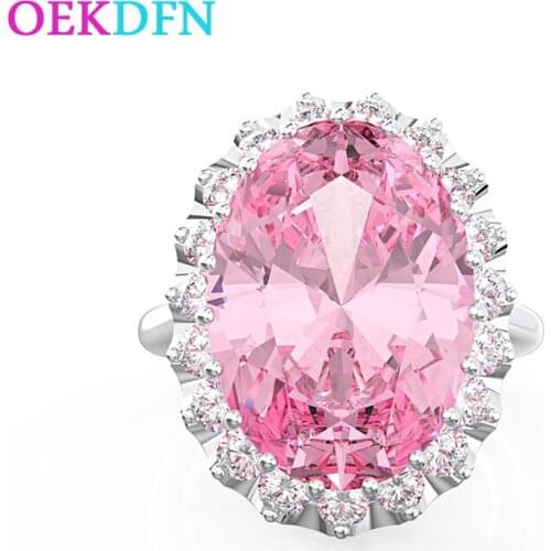 OEKDFN 100% 925 Sterling Silver Rings Oval Pink Sapphire Gemstone Wedding Engagement Yellow Gold Ring Fine Jewelry Wholesale