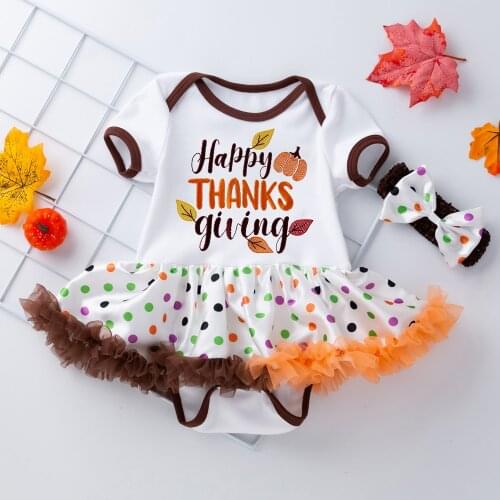 0-2 Years 2PCS Baby Girls Thanks Giving Party Embroidery Design Clothing Cotton Short Sleeve Romper Dress Costume