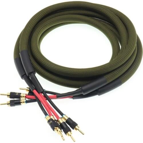 Pair 5N OCC pure copper audio spaker cables loudspeaker wire with Gold plated banana plug