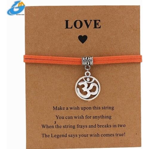 OM Charm Bracelet Make a Wish Card Yoga Bracelet Alloy Handmade Adjustable Jewelry for Bestfriend Gift New Fashion Drop Shipping