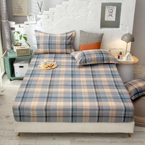 Pure cotton Fitted Sheet plaid Bedding tiwn king elastic Bed Sheet Rubber Band Mattress Cover sets Protector luxury pillowcase