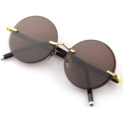 Rimless Glass Sunglasses Man Woman Natural Crystal Stone Sun Glasses Round Vintage Driver Shades Male Anti Eye Dry Scratch UV400