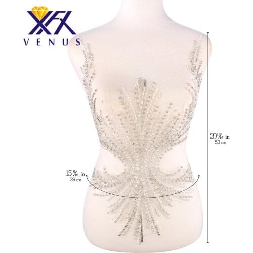 XFX VENUS 1 pc Wedding Dress Rhinestone Diamante Beads Patches Embroidery Beaded Bodice Trimming Lace