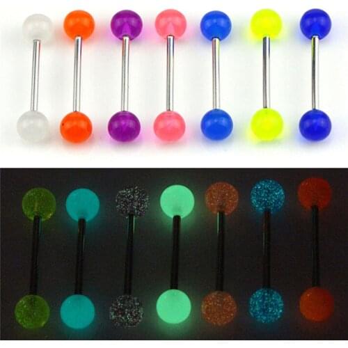 7PCS Luminous Tongue Piercing Ring Mix Tongue Barbell Lot Ear Nipple Piercing Ring Fashion Pircing Jewelry