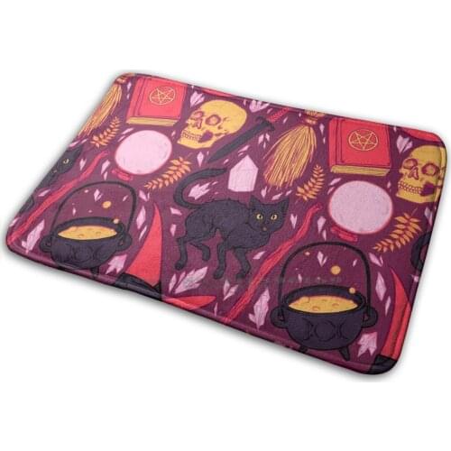 Witch Supplies In Wine Mat Rug Carpet Anti - Slip Bedroom Entrance Door Mat Witch Black Magic Crystal Halloween Spooky Kawaii