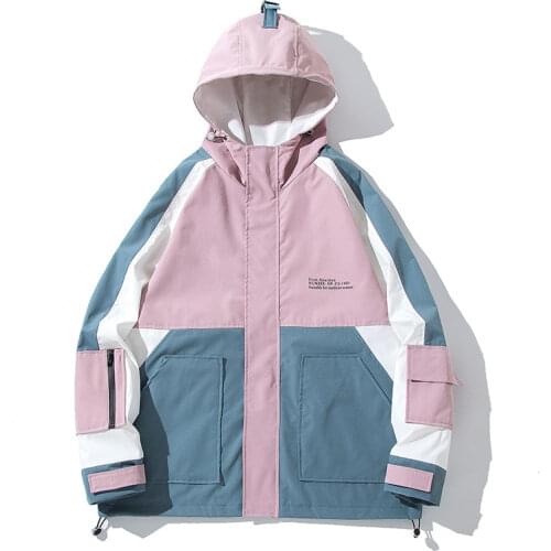 Spring men jacket coat 2021 windproof hooded mens jacket casual patchwork harajuku bomber mens jacket fashion women jackets