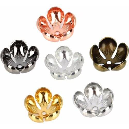 100 PCS Gold Silver color Flowers Tray Metal Brass Filigree Flowers Bead Caps Connectors For Jewelry Making 7 Colors