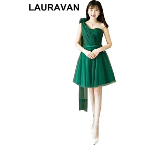 One shoulder green special ocasion short bridesmaid dress tulle modest girls special occasion dresses for bridesmaids 2020