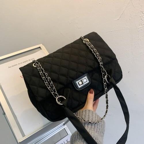 Fashion Lattice Pattern Hanbag Women Nylon Solid Shoulder Totes Bag Casual Street Female Large Capacity Chain Messenger Satchel