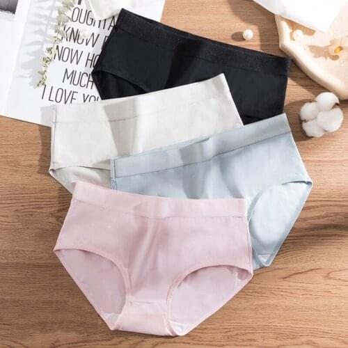 Wasteheart New Women Fashion Yellow Pink Skin Green Cotton Mid Waist Panties Underwear Lingerie Briefs Underpants Briefs M L XL