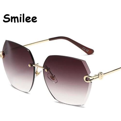 Vintage Designer Rimless Square Sunglasses Women Shades Trending 2021 Luxury Brand Gradient Sun Glasses Female Beach Sunscreens