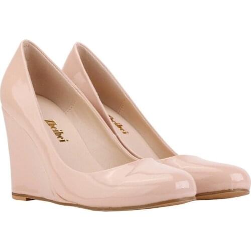 LOSLANDIFEN Women Patent Platform Peeptoe High Wedges 8CM Heel Wedding Party Pumps for Shoes US Size 5-10