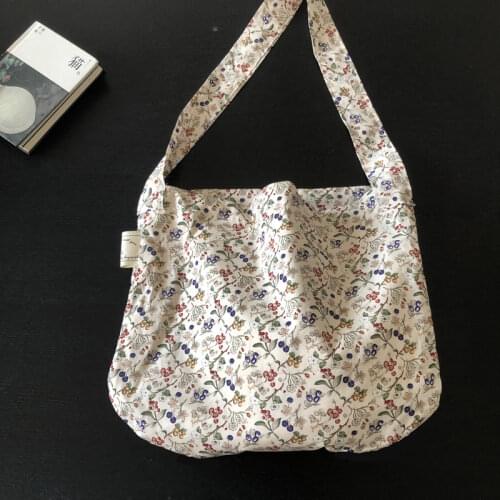 Women Simple Flower Handbags Ladies Reusable Cotton Cloth Shopping Bags Large Capacity Female Foldable Shoulder Bag Daily Tote