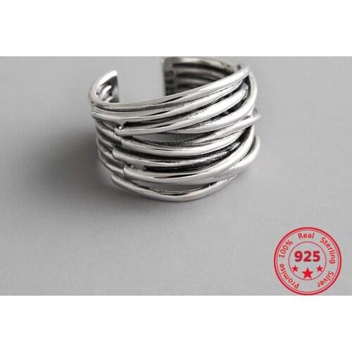 Retro Geometric Multi-layer Line Female Ring Opening Silver Rings For Women Personality Korean Version Of S925 Silver Rings