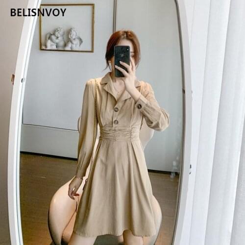 Korean Elegant Chic OL Style Dress Young Lady office Work Dress Women Spring Autumn Long Sleeve Black Khaki Retro Vestidos