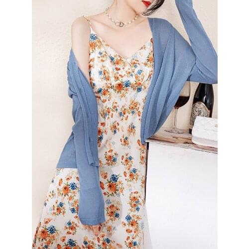 Sexy V Neck Sleeveless Floral Print Women Dress Spaghetti Strap Slim Waist A Line Midi Dress Elegant Holiday Dress Vestidos 2021