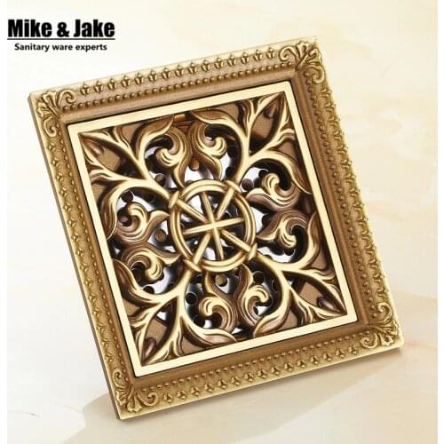 12*12cm Vintage antique floor drain Bathroom Square Shower Floor Drain Trap Waste Grate With Hair Strainer anti smelly drains
