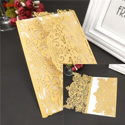 2019 10Pcs Wedding Invitations Square Laser Cut Lace Flower Invitations Cards for Birthday Party Wedding Decorations 7ZSH073