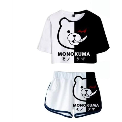 2020 kpop Anime Danganronpa Monokuma Womens tracksuit Two Piece Set Women Tops And Shorts White Black Bear Cosplay Costume