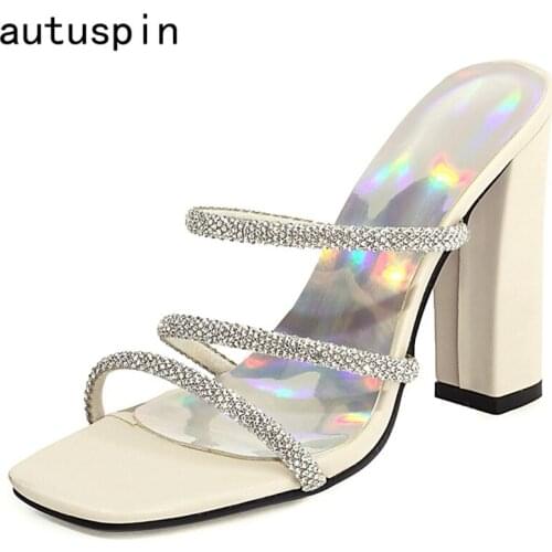 Autuspin Sexy Women Basic Party Shoes Big Size Fashion Female High Heels Slides for Ladies Outside Night Club Street Footwear