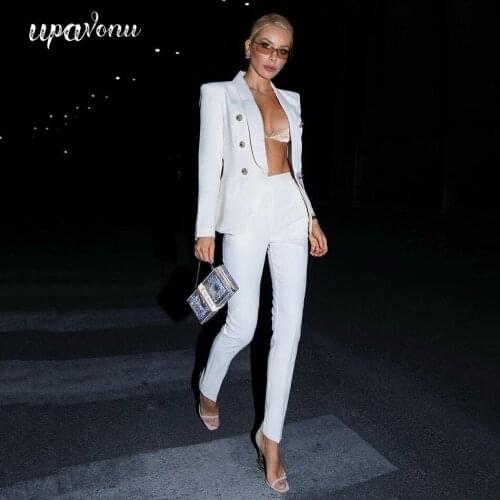 Free Shipping Fashion 2021 Designer Blazer Suit Set Women Career Classic Shawl Collar Buttons Double Breasted Blazer Pants Suit