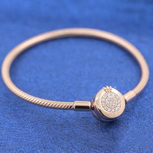 Shine Rose Moments Sparkling Crown O Snake Chain Bracelet 925 Sterling silver Bracelets for women fit charms beads DIY Jewelry