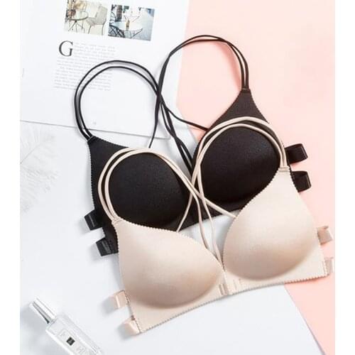 Women Back Beautify Bras Push Up Bra Deep V Lingerie Solid Color Seamless Wire Bralette Front Closure Underwear Sexy Tube Top