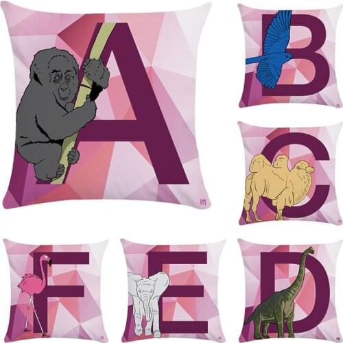 Animal Purple Letter 45*45cm Cotton Linen Throw Pillow Cushion Cover Car Home Decoration Sofa Decor Decorative Pillowcase CR010