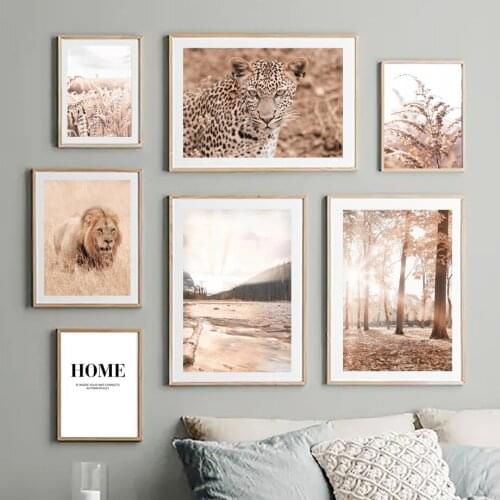 Lion Leopard Forest Lake Plant Reed Grass Wall Art Canvas Painting Nordic Posters And Prints Wall Pictures For Living Room Decor