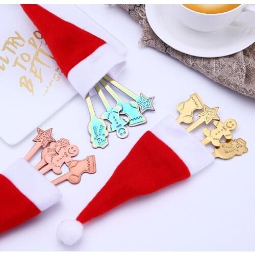 Stainless Steel Spoons Christmas Gifts Dinnerware Spoons Set Coffee Ladles Cutlery Round Head Scoops Colorful Tableware 4pcs/set