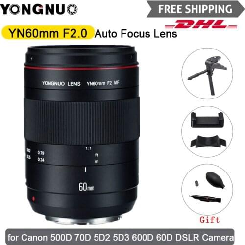 YONGNUO YN60mm F2C MF 0.234m Macro Lens Manual Focus with Distance Indicator for Canon 6D 70D 5D2 5D3 500D 600D DSLR Camera