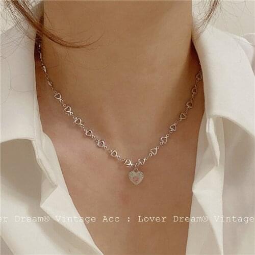 Fashion Retro Love Rhinestone Necklace INS Wind Girl Sweet Heart Shaped Titanium Steel Necklace Temperament Love Necklace Trend