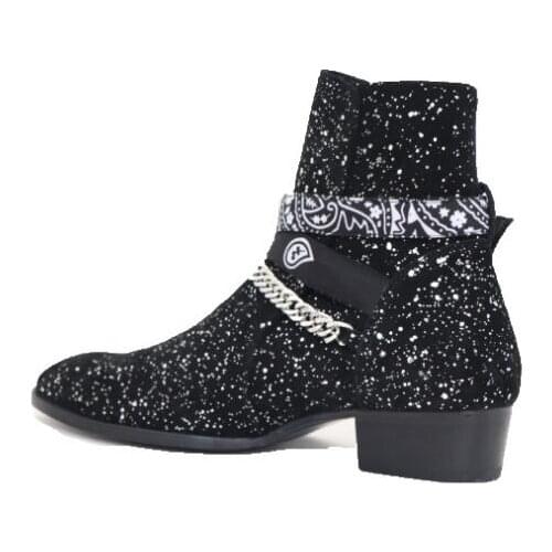 Man boots shoes man new fashion sliver chains boots high top ankle male party shoes Fluorescent color of abrasive skin