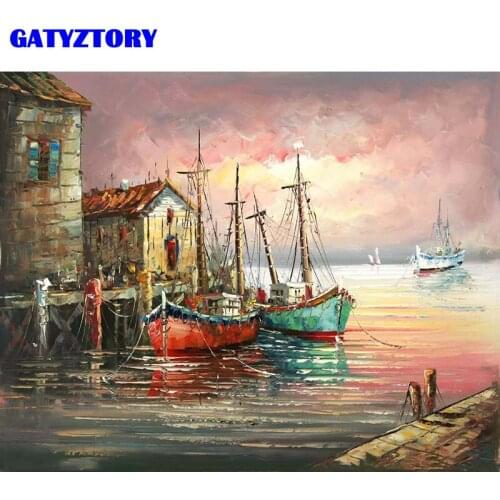 Frameless Picture Seascape Boat DIY Painting By Numbers Modern Wall Art Hand Painted Oil Painting For Home Wall Decor 40x50cm